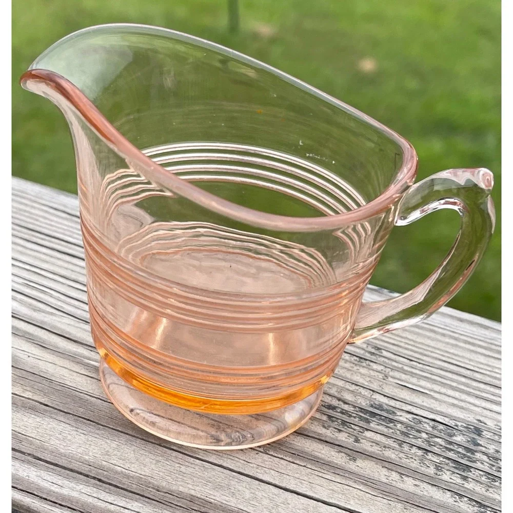Pink Depression Glass Creamer Banded 1920s-1930s Vintage Collectible 4.5